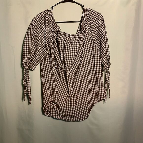 Women's Black & White Faded Glory Blouse – Off-Shoulder Style with Tie Sleeves - Picture 4 of 4